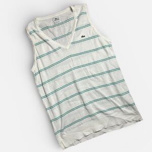 Lacoste White/Green Knitwear Light Vest Sweater Sleeveless Size 44 (FR) L (US)